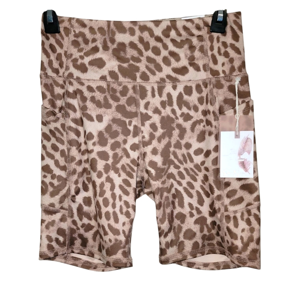 Jessica Simpson Brown and Tan Bike Shorts size small with Animal Print NWT!